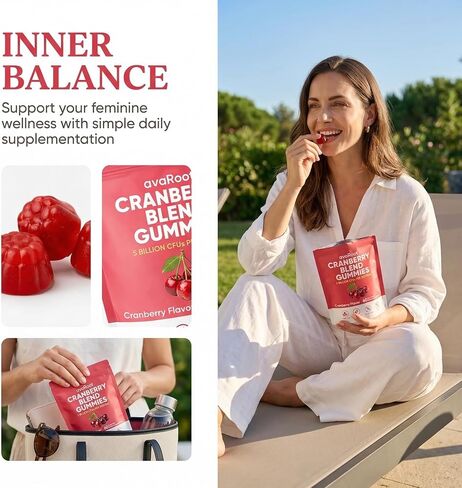 avaRoot Cranberry Blend Gummies - Women's Balanced pH, Cranberry & Probiotic Formula with Vitamin C for Women’s Wellness & Urinary Tract Support - 60 Gummies in Saudi Arabia