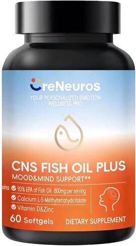 CNS Fish Oil Plus- 97% Omega-3 808mg per Serving with 800mg of 90% EPA per Serving for Mood & Mind Support - with Active Folate (5-MTHF), B-Complex & Zinc - 60 Softgels in Kuwait