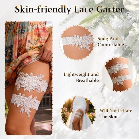 2Pcs Floral Lace Garter Belt Elegant Garters for Bride Hand Sewn Faux Pearls Stretchy Soft Lace Thigh Garter for Wedding Party Prom Anniversary Cosplay Stage Show and Daily Wear in Saudi Arabia
