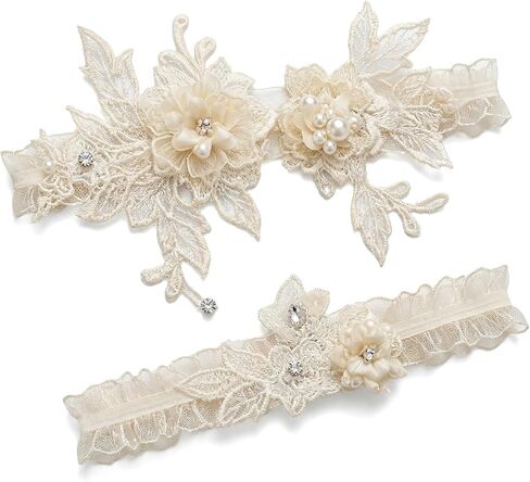 2 Pcs Garters for Bride Rustic Boho Lace Wedding Garter Set Bridal Leg Belt Accessories Lace Garter for Wedding Day Elegant Bride Accessories in Saudi Arabia