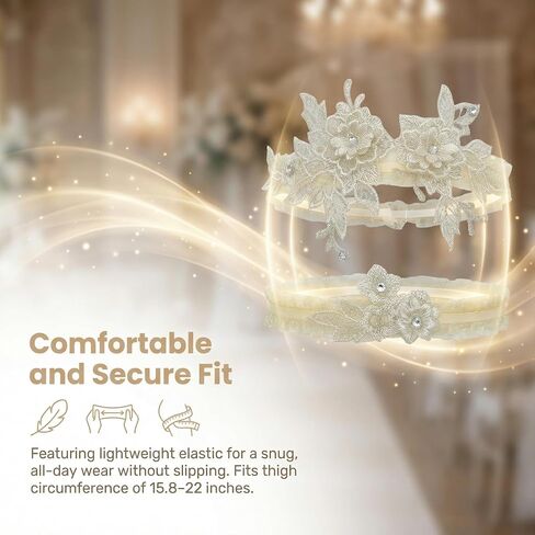 2 Pcs Garters for Bride Rustic Boho Lace Wedding Garter Set Bridal Leg Belt Accessories Lace Garter for Wedding Day Elegant Bride Accessories in Saudi Arabia