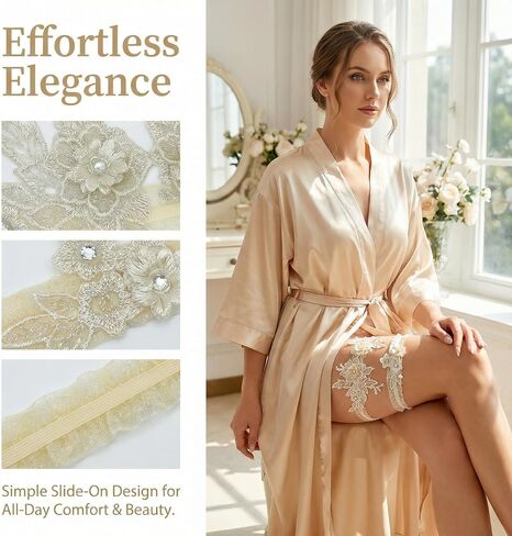 2 Pcs Garters for Bride Rustic Boho Lace Wedding Garter Set Bridal Leg Belt Accessories Lace Garter for Wedding Day Elegant Bride Accessories in Saudi Arabia