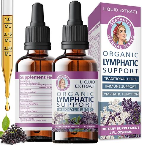 Lymphatic Support Drops - Organic Herbal Formula with Echinacea,Elderberry &Blue Vervain- Liquid Wellness Support for Lymph Flow & Immune Balance- Vegan, Non-GMO,2.1 fl oz in Saudi Arabia