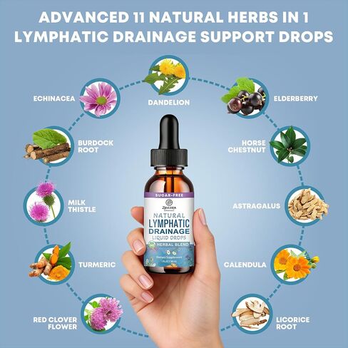 Lymphatic Drainage Support Drops – Advanced 11-in-1 Herbal Extract Formula with Echinacea, Dandelion, Elderberry & Milk Thistle – Multi-Herb Liquid for Fluid Balance & Healthy Circulation – 1 Fl Oz in Saudi Arabia