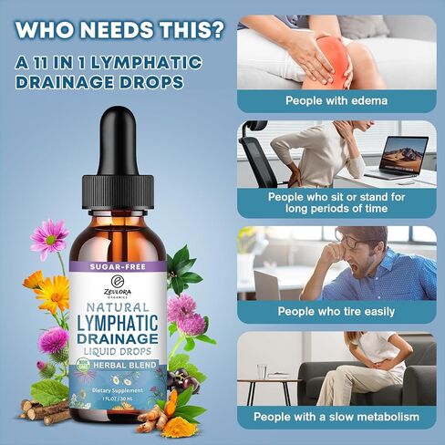 Lymphatic Drainage Support Drops – Advanced 11-in-1 Herbal Extract Formula with Echinacea, Dandelion, Elderberry & Milk Thistle – Multi-Herb Liquid for Fluid Balance & Healthy Circulation – 1 Fl Oz in Saudi Arabia