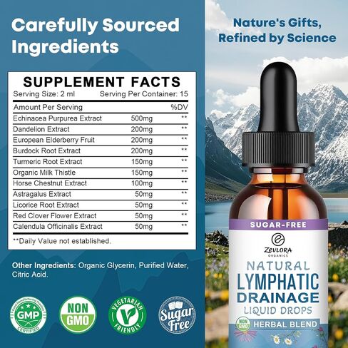 Lymphatic Drainage Support Drops – Advanced 11-in-1 Herbal Extract Formula with Echinacea, Dandelion, Elderberry & Milk Thistle – Multi-Herb Liquid for Fluid Balance & Healthy Circulation – 1 Fl Oz in Saudi Arabia