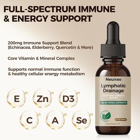 Lymphatic Drainage Drops, 20-in-1 Liposomal Lymphatic Support Drops for Immune & Circulation, Daily Wellness Formula with Dandelion, Echinacea, Cleavers, Burdock Root & Prickly Ash Bark, 2 FL OZ in Kuwait