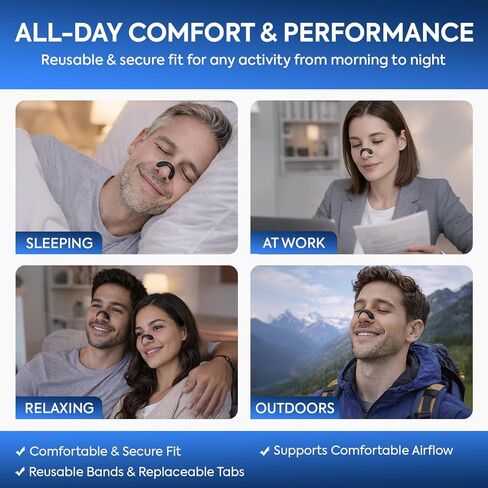 Premium Nasal Strips for Nighttime Sleep, Comfort-Fit Nose Strips with Skin-Friendly Adhesive for Men & Women (Black, Large) in Kuwait