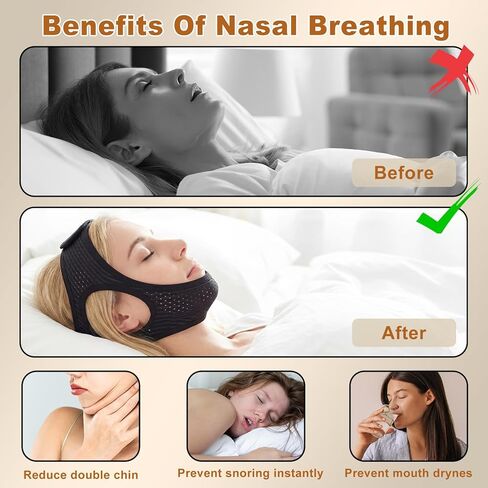 Sleep Apnea Devices - Chin Strap for Sleeping, Airflow Jaw Strap, Effective Anti Snoring Solution for Men and Women, Anti Snore Devices Breathable and Reusable (Black & 54CM & 1PCS） in Saudi Arabia