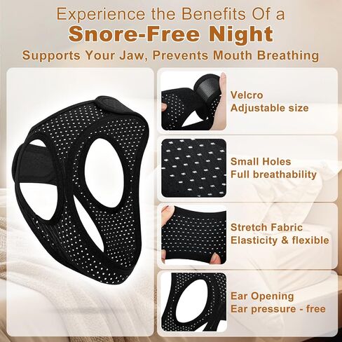 Sleep Apnea Devices - Chin Strap for Sleeping, Airflow Jaw Strap, Effective Anti Snoring Solution for Men and Women, Anti Snore Devices Breathable and Reusable (Black & 54CM & 1PCS） in Saudi Arabia