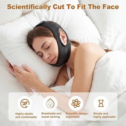 Sleep Apnea Devices - Chin Strap for Sleeping, Airflow Jaw Strap, Effective Anti Snoring Solution for Men and Women, Anti Snore Devices Breathable and Reusable (Black & 54CM & 1PCS） in Saudi Arabia