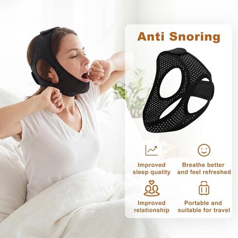 Sleep Apnea Devices - Chin Strap for Sleeping, Airflow Jaw Strap, Effective Anti Snoring Solution for Men and Women, Anti Snore Devices Breathable and Reusable (Black & 54CM & 1PCS） in Saudi Arabia
