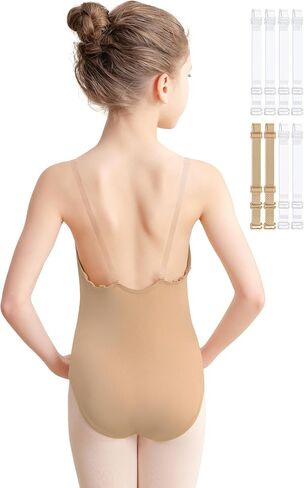 Women and Girls Nude Ballet Undergarment Seamless Camisole Dance Leotard with 3 Pairs Clear Transition Straps in Saudi Arabia