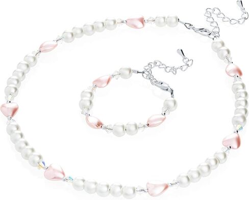 Crystal Dream Elegant White Simulated Pearl Heart Beads Infant Girl Necklace and Bracelet Gift Set (GSH_WP_ALL) in Saudi Arabia