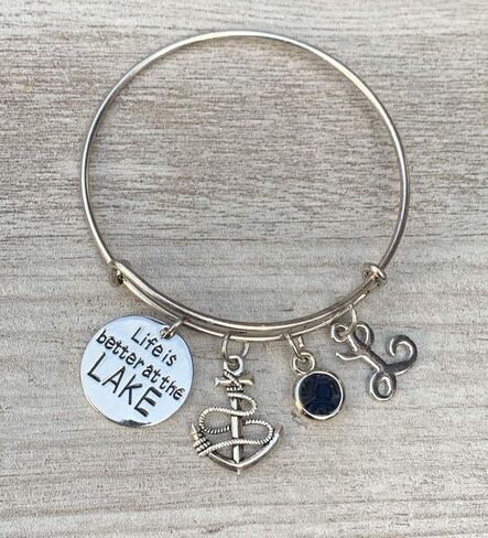 Personalized Life is Better at The Lake Nautical Bracelet with choice of Initial and Birthstone charm, Lake Jewelry, Gift for Lake Girls in Saudi Arabia