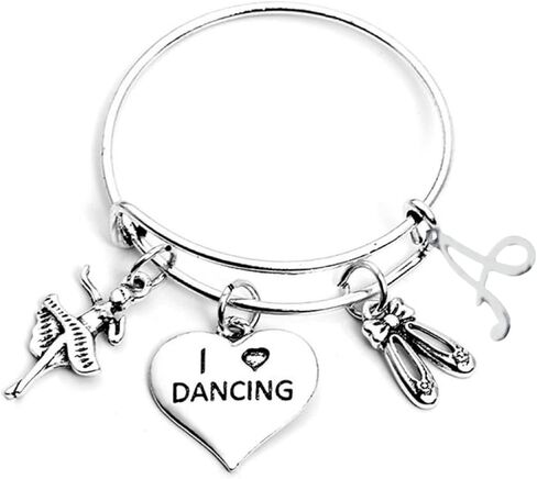 Personalized Dance Bangle Bracelet with Initial Charm- Girls Dance Jewelry - Gift For Dance Recitals & Dancers in Kuwait