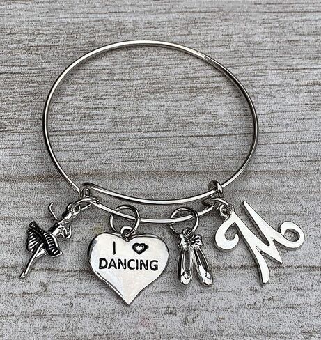 Personalized Dance Bangle Bracelet with Initial Charm- Girls Dance Jewelry - Gift For Dance Recitals & Dancers in Kuwait