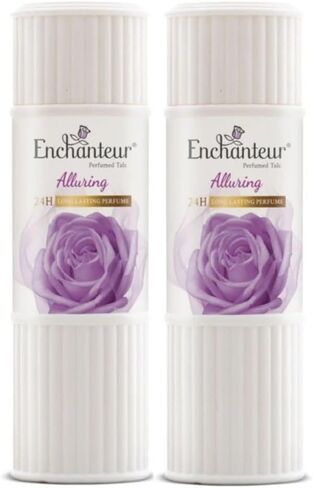 Ench Antaur Perfumed Talcum Powder, Floral French Fragrance for Women, Refreshing & Soothing, Fine Texture, Absorbs Moisture & Prevents Odour, 75g Travel Size, Pack of 2 (Alluring) in Kuwait