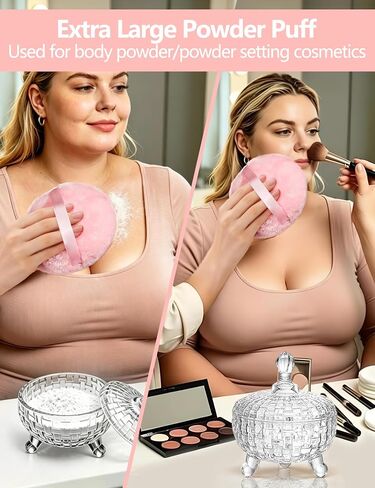 Body Powder Puff and Container, 5.9" Empty Bady Powder Container for Women Loose Dusting Powder, 5.12" Extra-Large Soft Velour Washable Reusable Powder-Puffs in Kuwait