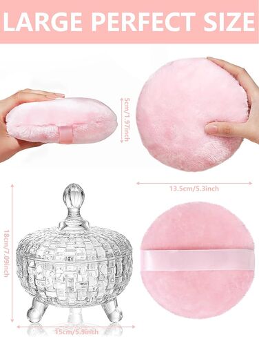 Body Powder Puff and Container, 5.9" Empty Bady Powder Container for Women Loose Dusting Powder, 5.12" Extra-Large Soft Velour Washable Reusable Powder-Puffs in Kuwait