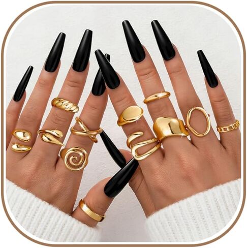 ZHESHY Chunky Gold Rings for Women Non Tarnish 14K Gold/Silver Plated Stackable Stacking Rings Set Thumb Signet Statement Ring Band Jewelry Gift in Saudi Arabia