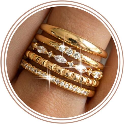 sailimue Gold Stackable Rings for Women Non Tarnish - Dainty 14K Gold Plated Thumb Ring Stack Set Fashion Cubic Zirconia Wedding Bands Silver Statement Engagement Stacking Rings for Women Size 5-11 in Kuwait