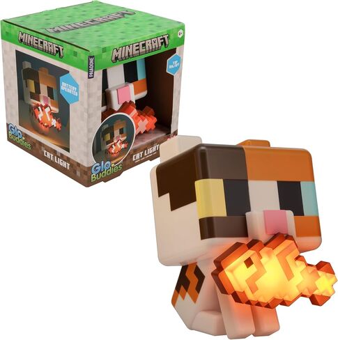 Paladone Minecraft Cat GloBuddies Light، مصباح اضغط عليه 15 سم مع سمكة مضيئة، يعمل ببطارية AA، مرخص رسميًا in Kuwait