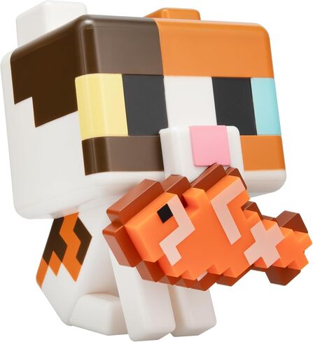 Paladone Minecraft Cat GloBuddies Light، مصباح اضغط عليه 15 سم مع سمكة مضيئة، يعمل ببطارية AA، مرخص رسميًا in Kuwait