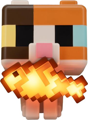 Paladone Minecraft Cat GloBuddies Light، مصباح اضغط عليه 15 سم مع سمكة مضيئة، يعمل ببطارية AA، مرخص رسميًا in Kuwait