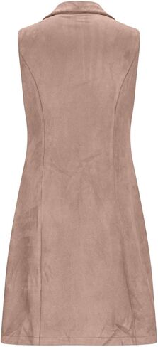 Womens Faux Suede Vest Jacket Mid Long Button Business Casual Coats Sleeveless Open Front Suede Leather Vests Jackets in Kuwait