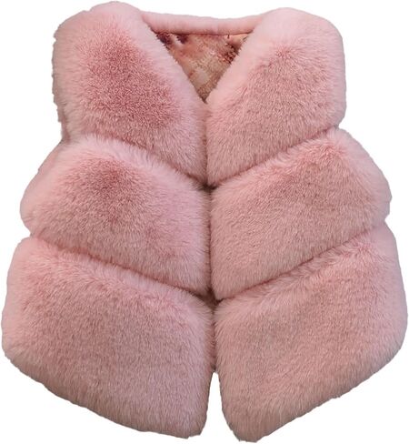 Toddler Girls Fa𝐮x F𝐮r Vest Sleeveless Furry Jacket Kids Thick Warm Crop Coat Cute Fuzzy Waistcoat Fashion Cardigan in Kuwait