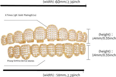 Grillz Hip-Hop 18K Gold Teeth Grillz Grills Inlaid with shiny zircon Rap Accessory Teeth Braces personality Halloween＆Christmas Wear - Comes With Tweezer & Dental Wax (Shining Silver) in Saudi Arabia