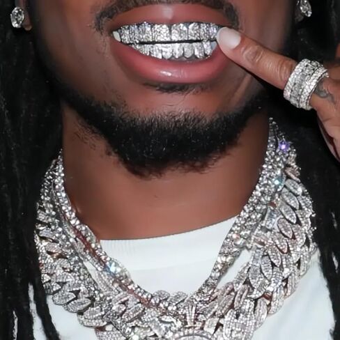 Grillz Hip-Hop 18K Gold Teeth Grillz Grills Inlaid with shiny zircon Rap Accessory Teeth Braces personality Halloween＆Christmas Wear - Comes With Tweezer & Dental Wax (Shining Silver) in Saudi Arabia