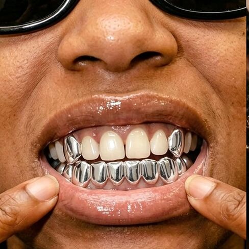 مجموعة واحدة من الشوايات الفضية لأسنانك من Longita للنساء والرجال غطاء أسنان فضي للشوايات للنساء وشوايات الفم العلوية والسفلية مجوهرات الهيب هوب Freaknik ملابس مخصصة ملحقة لحفلات الهالوين in Kuwait