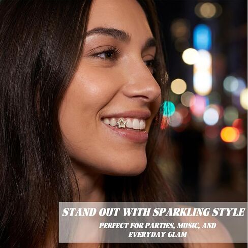 Gold Grillz for Teeth, 14K Gold Plated Diamond Grillz Set, 8PCS Hip Hop Teeth Grillz with Fitting Tool, Custom Fit Iced Out Fake Tooth Caps for Men & Women in Saudi Arabia
