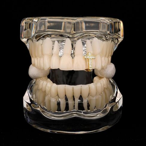 Gold Grillz for Teeth, 14K Gold Plated Diamond Grillz Set, 8PCS Hip Hop Teeth Grillz with Fitting Tool, Custom Fit Iced Out Fake Tooth Caps for Men & Women in Saudi Arabia
