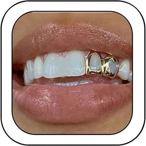 Gold Grills for Your Teeth Grillz Hollow Heart Mouth Grills Rhinestone Teeth Cap for Your Teeth Hip Hop Rapper Halloween Accessory in Kuwait