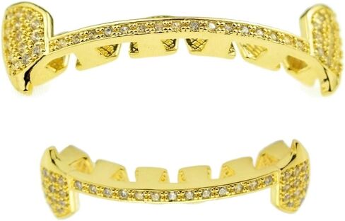CZ Fang Grillz Set 14k Gold Plated Lower Half Teeth Cubic Zirconia Slim Bar Vampire Fangs Grills in Saudi Arabia