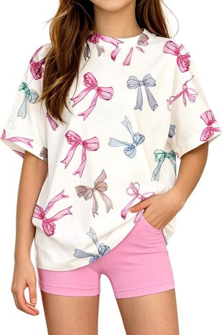 Girls Clothes Summer 2 Piece Outfits Printed Short Sleeve T-Shirts and Shorts with Pockets Girls' Clothing Sets 7-14Y in Saudi Arabia