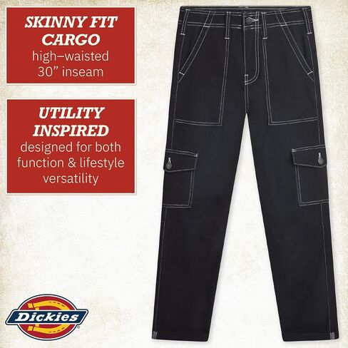 Dickies Womens Cargo Pants - Skinny Fit High Rise Casual Carpenter Work Pants for Women with Cuffed Hem and Utility Pockets in Kuwait