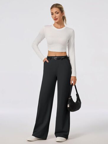 Women's Wide Leg Dress Pants Work Slacks Trousers Pull on Dressy Casual Petite/Regular/Tall/Extra Tall in Saudi Arabia