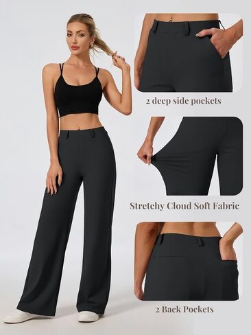 Women's Wide Leg Dress Pants Work Slacks Trousers Pull on Dressy Casual Petite/Regular/Tall/Extra Tall in Saudi Arabia