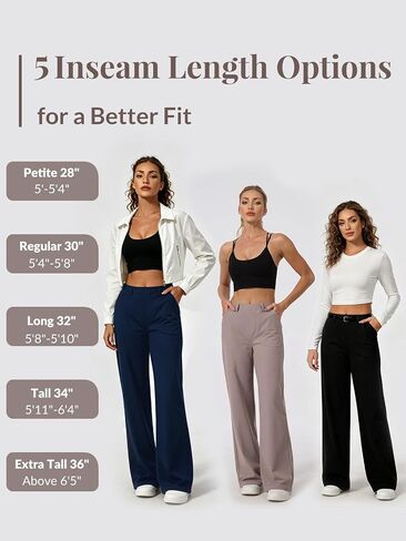 Women's Wide Leg Dress Pants Work Slacks Trousers Pull on Dressy Casual Petite/Regular/Tall/Extra Tall in Saudi Arabia