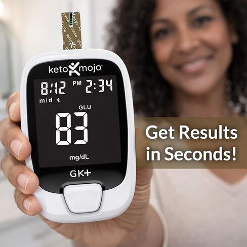 Keto-Mojo GK+ Blood Glucose Monitor Kit with 70 Glucose Test Strips – At-Home Diabetes Glucometer, Testing Bluetooth Blood Sugar Meter with App Tracking HSA/FSA in Kuwait