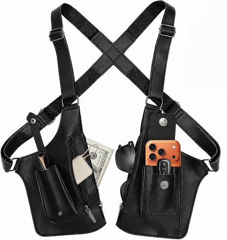 Double-Shoulder-Armpit-Bag for Men, Anti-Theft-Underarm-Hidden-Bag and Adjustable Hands-Free Armpit Holster with Multiple Pockets for Travel, Hiking, Cycling and Daily Commute, Black in Kuwait