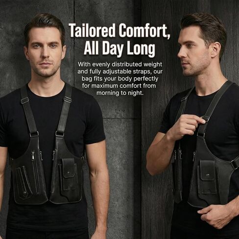 Double Shoulder Armpit Bag for Man,Adjustable Underarm Shoulder Bag,Leather Anti-Theft Shoulder Holster Wallet in Saudi Arabia