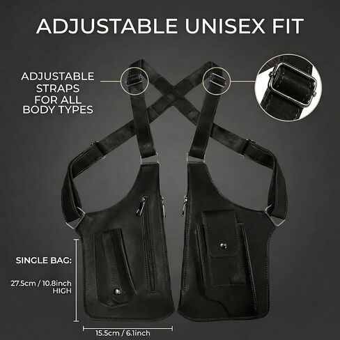 Double Shoulder Armpit Bag for Man,Adjustable Underarm Shoulder Bag,Leather Anti-Theft Shoulder Holster Wallet in Saudi Arabia