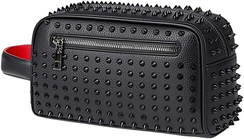 Punk Rock Studded Clutch Bag, Black, 9.1x5.1x3.9 Inches | Faux Leather, Metal Spike Design, Zippered Compartments, Urban Fashion Statement Piece in Kuwait