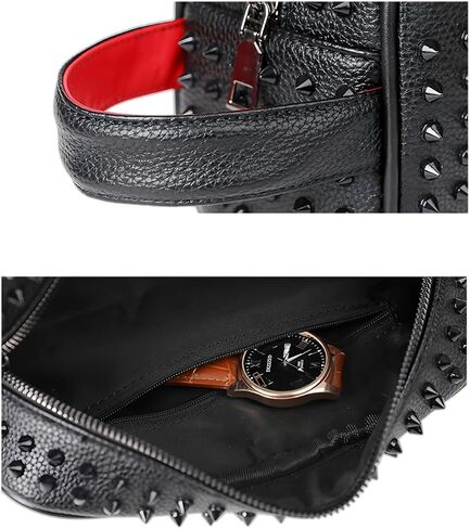 Punk Rock Studded Clutch Bag, Black, 9.1x5.1x3.9 Inches | Faux Leather, Metal Spike Design, Zippered Compartments, Urban Fashion Statement Piece in Kuwait