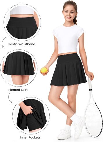 Girls School Uniform Skirts with Built-in Shorts & Pockets, Cotton Pleated Tennis Skorts for Toddler Girl 4-12 Years in Kuwait